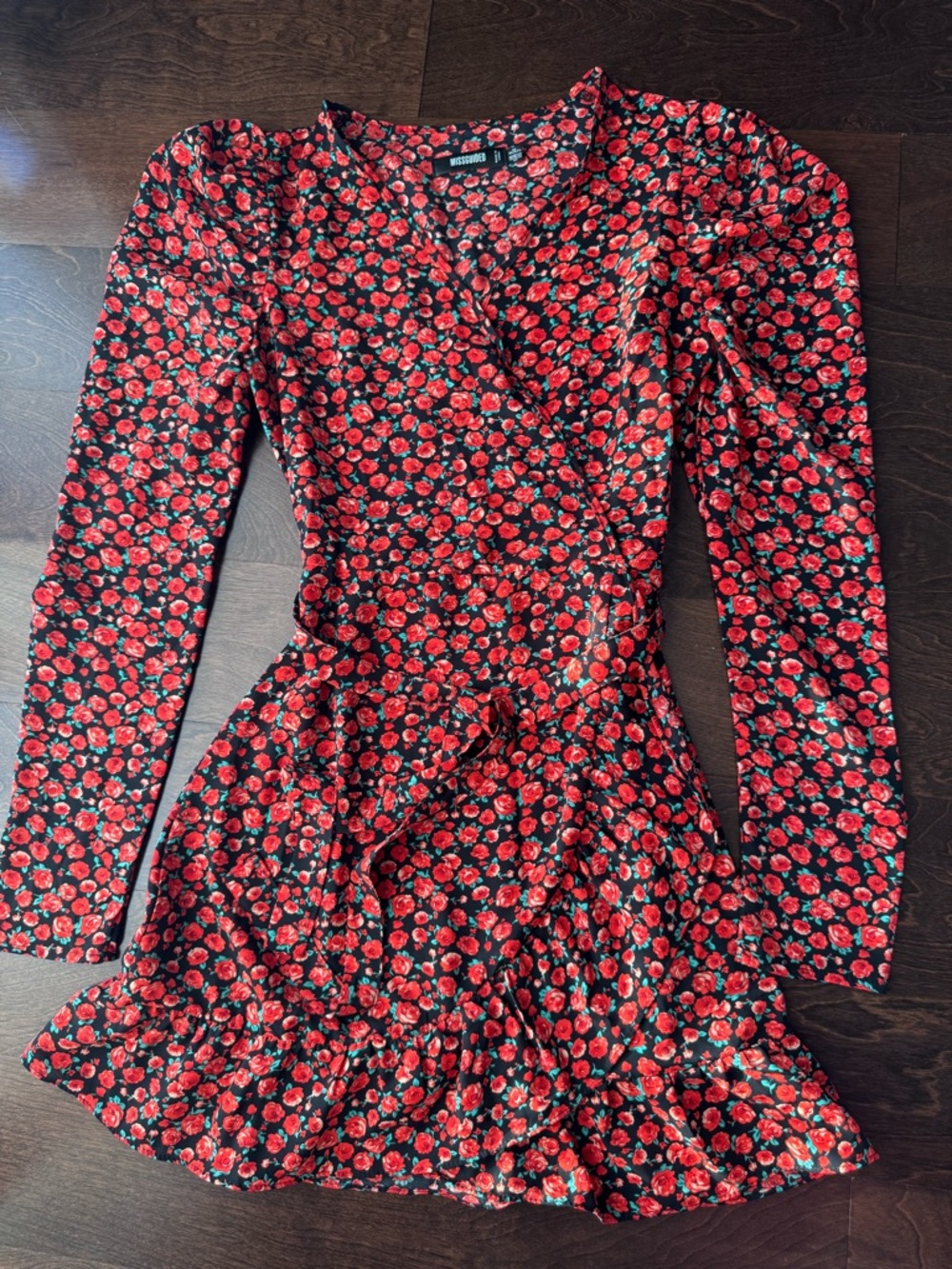 Missguided Black Dress with Red Rose Print